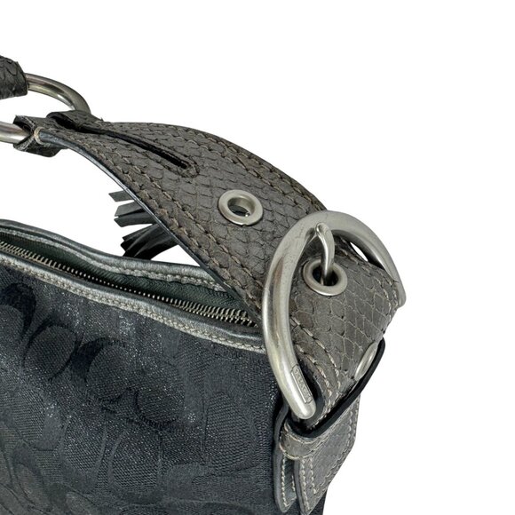Coach Signature Logo Lurex Hobo Bag 8K37 Black Satchel Shoulder Python Handle - Picture 5 of 9